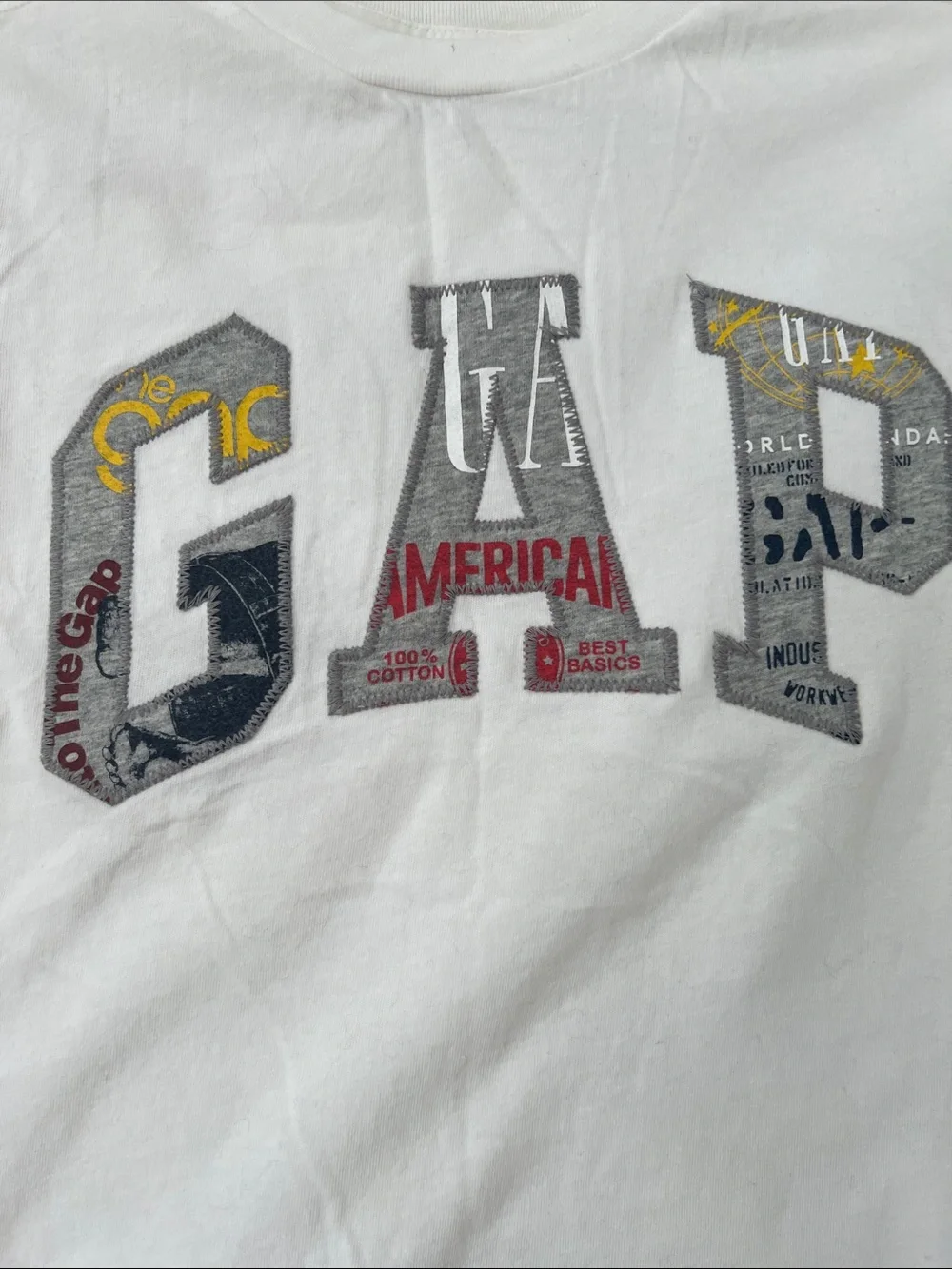 GAP White Short Sleeve Logo Tee with Gray and Multicolor Lettering